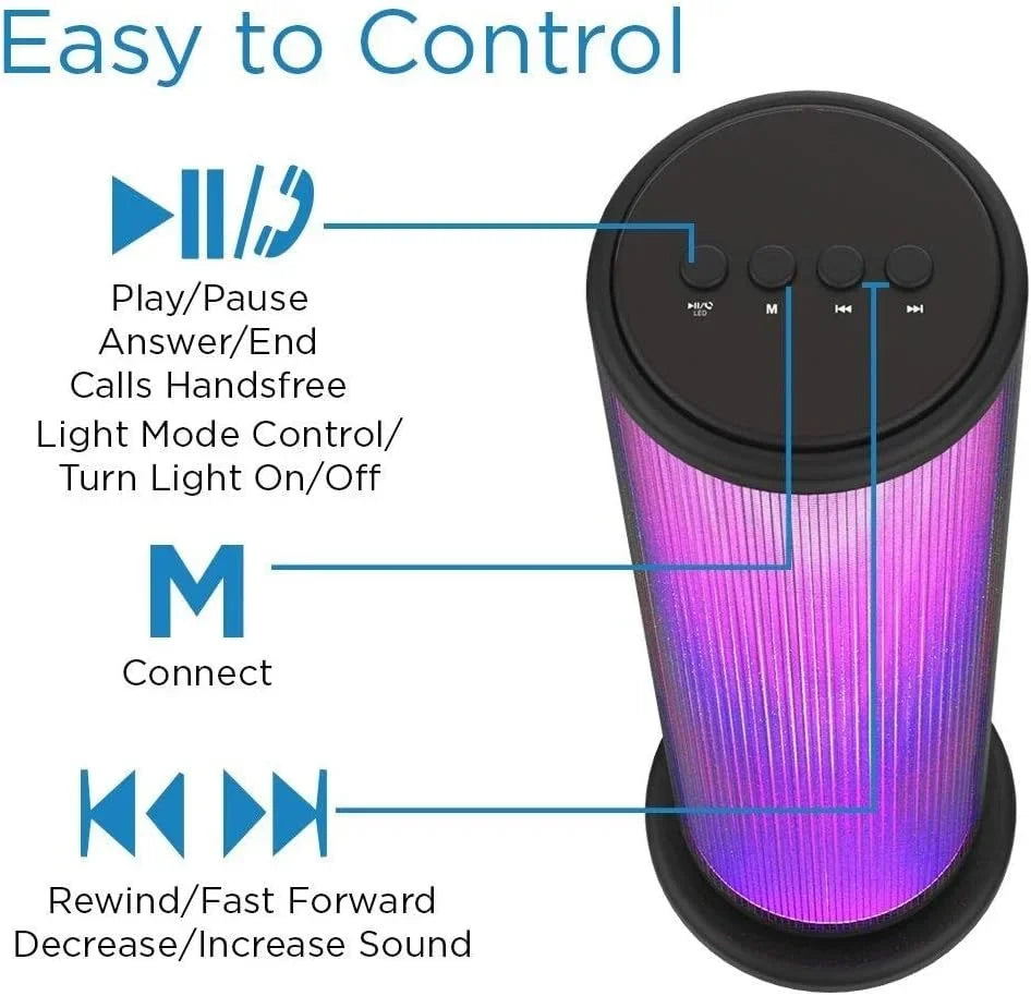 Speaker with Pulsating Lights, Color Changing Portable Outdoor Party Tower Speaker