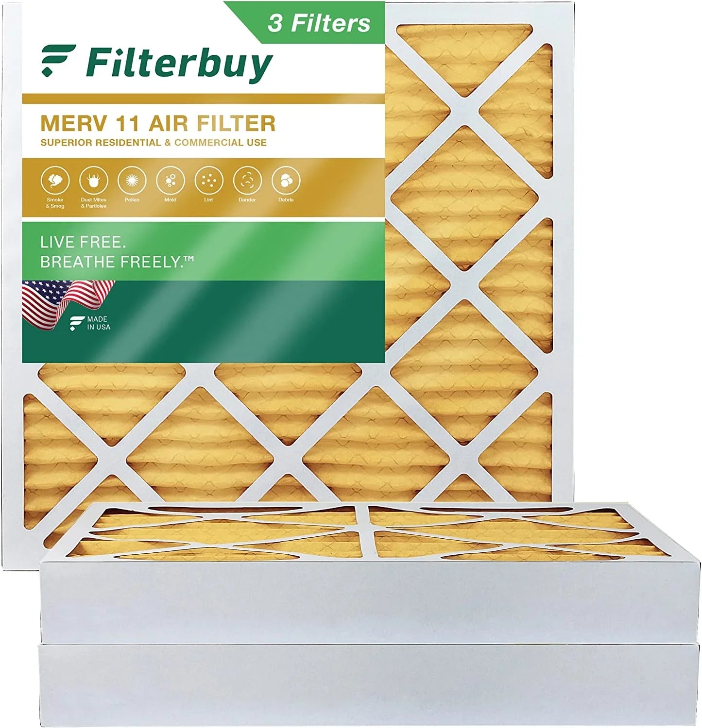 Filterbuy 12x12x4 MERV 11 Pleated HVAC AC Furnace Air Filters (3-Pack)