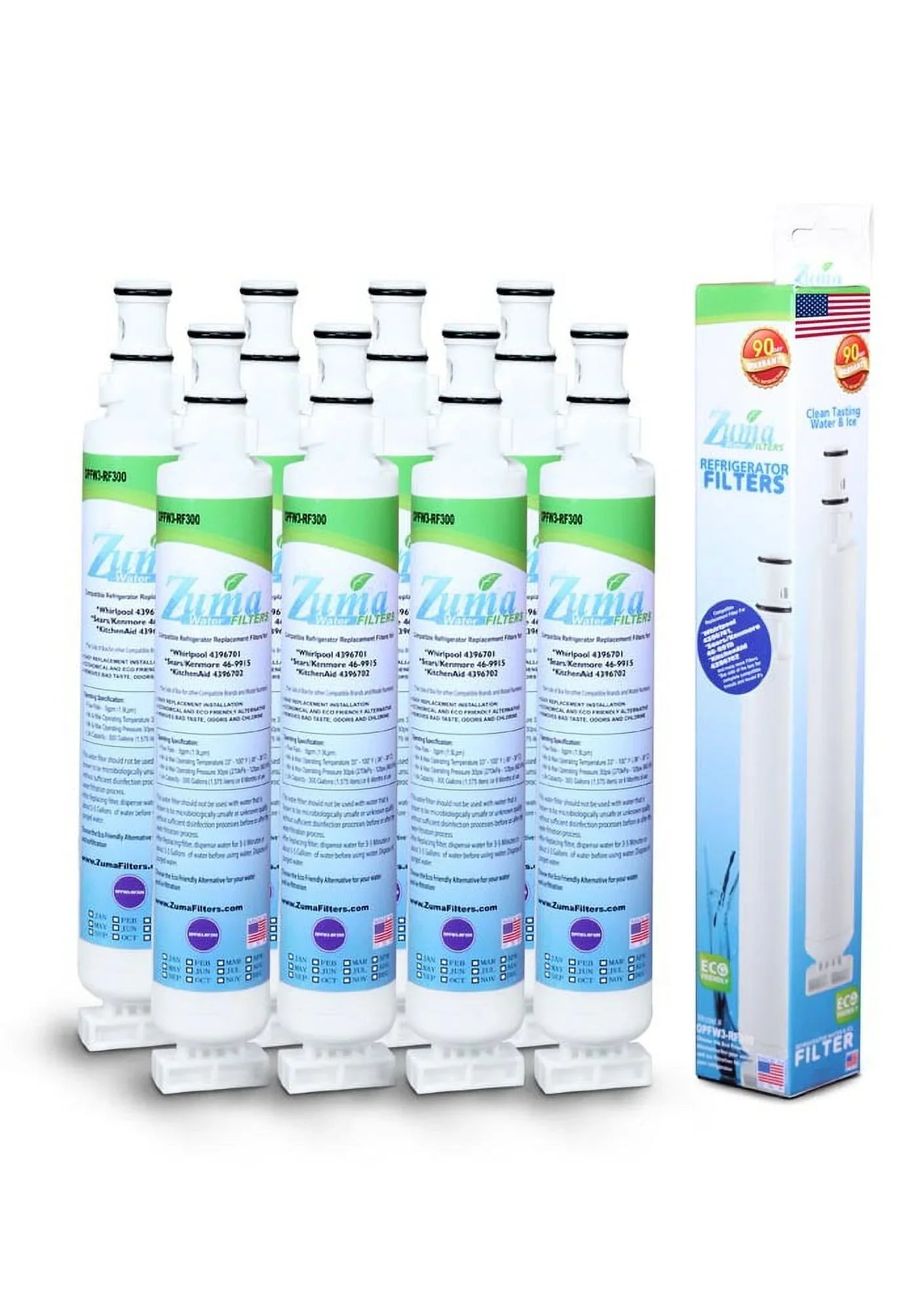 ZUMA Brand , Water and Ice Filter , Model # OPFW3-RF300 , Suitable with Whirlpool® EFF-6001A - 8 Pack - Made in U.S.A.