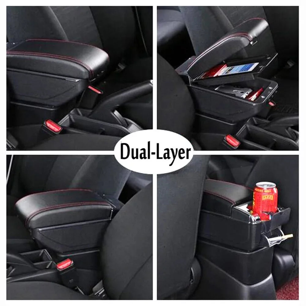 Dual-layer Car Arm Rest Center Console Armrest Box Tray For Honda Fit Jazz 2009-2013