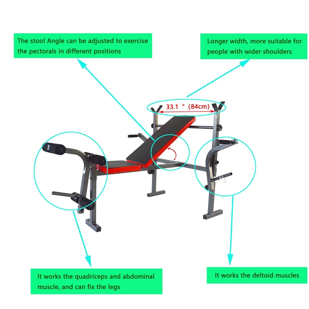 INTBUYING Adjustable Weight Fitness Bench Press Set for Workout Gym Home Exercise Lift Max Weight 120kg
