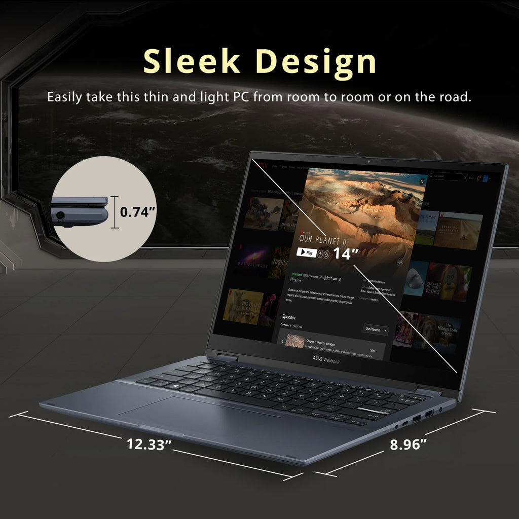 ASUS Vivobook S 14 Flip 14" FHD Touch Display, Core i5-12500H CPU, 8GB DDR4 RAM, 512GB SSD, NumberPad, Thunderbolt 4, Windows 11 Home, Quiet Blue, Hotface 32GB USB Card