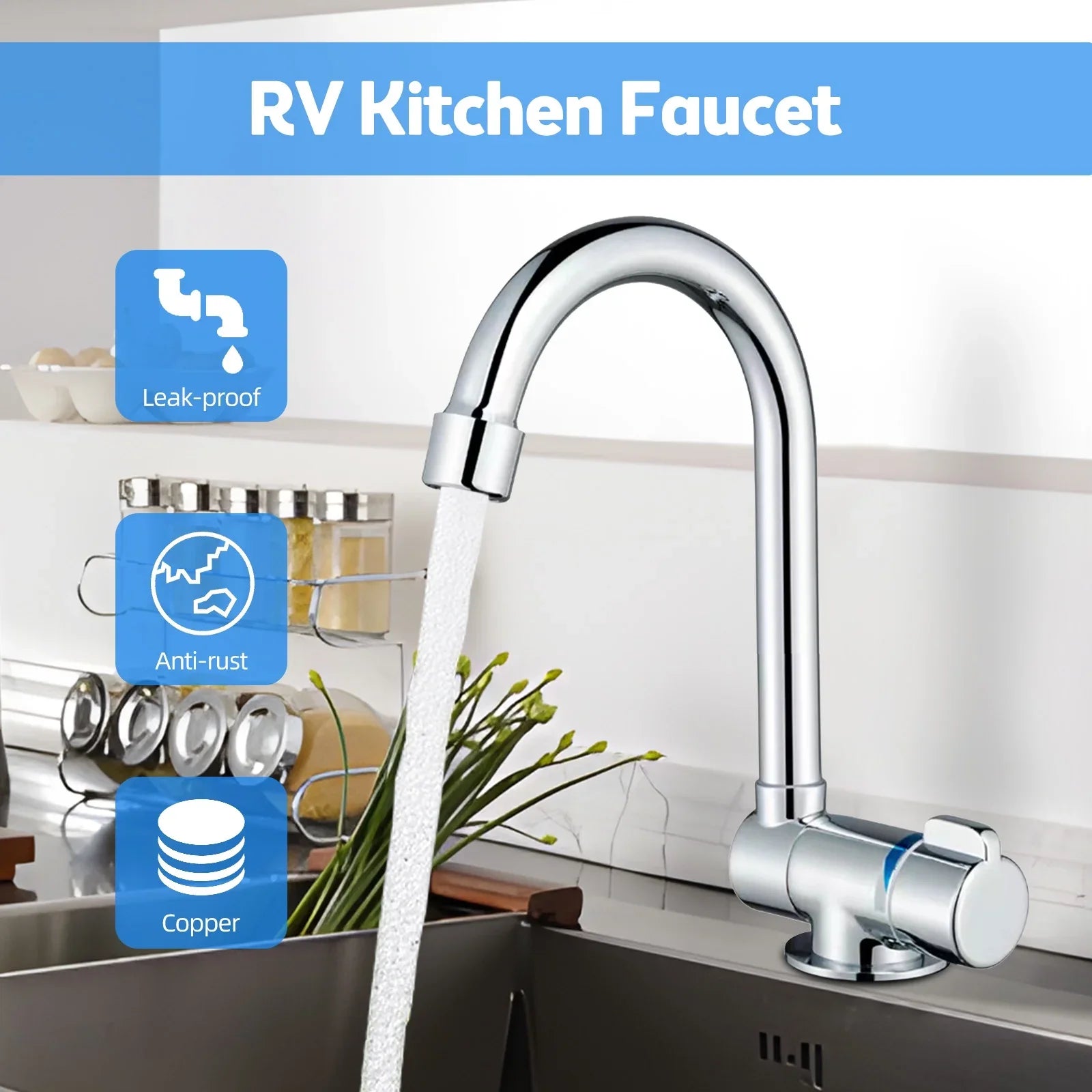 Walmeck Folding Kitchen Faucet Basin Mixer Tap with Water Supply Hoses for RV Yacht Basin