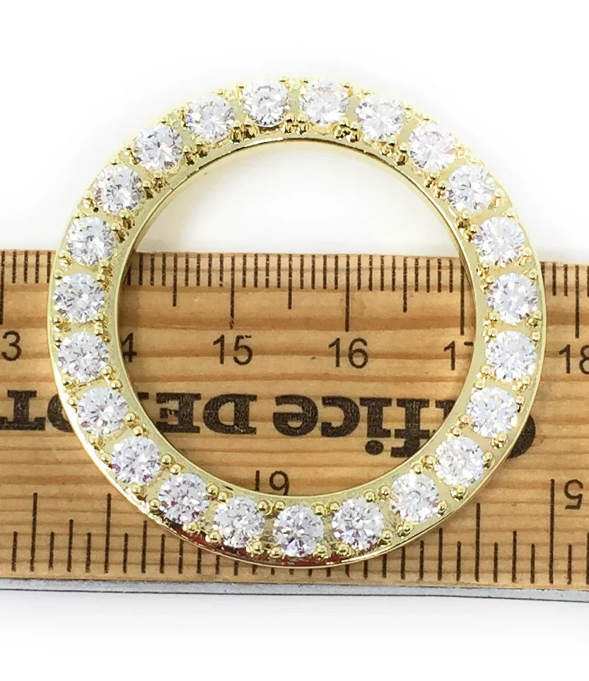 Solid Stainless Steel 14K Yellow Gold Finish Simulated Diamonds Rolex Watch Custom Bezel 32mm Insert Coating Case