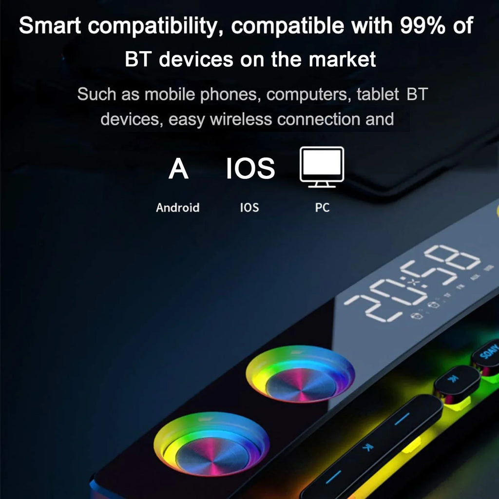 soaiy/SH39 Wireless HiFi Speaker Computer Game Subwoofer BT Speaker 3600mAh Sound Bar Stereo Music Player Clock 3D Stereo Bass Surround Sound Box 3.5mm Audio Input for PC Laptop Smartphone Tablet MP3