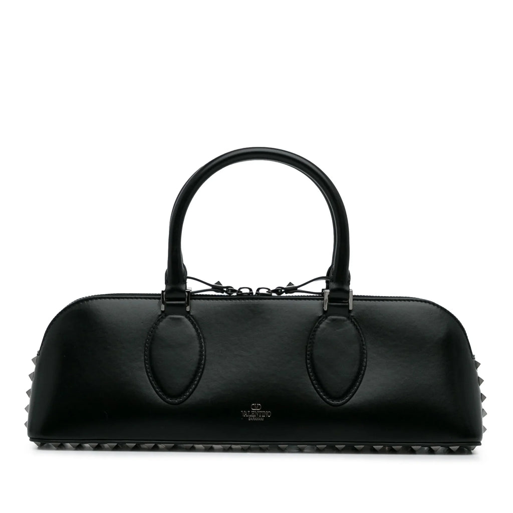 Pre-Owned Authenticated Valentino Rockstud East West Satchel Calf Leather Black Unisex (Good)