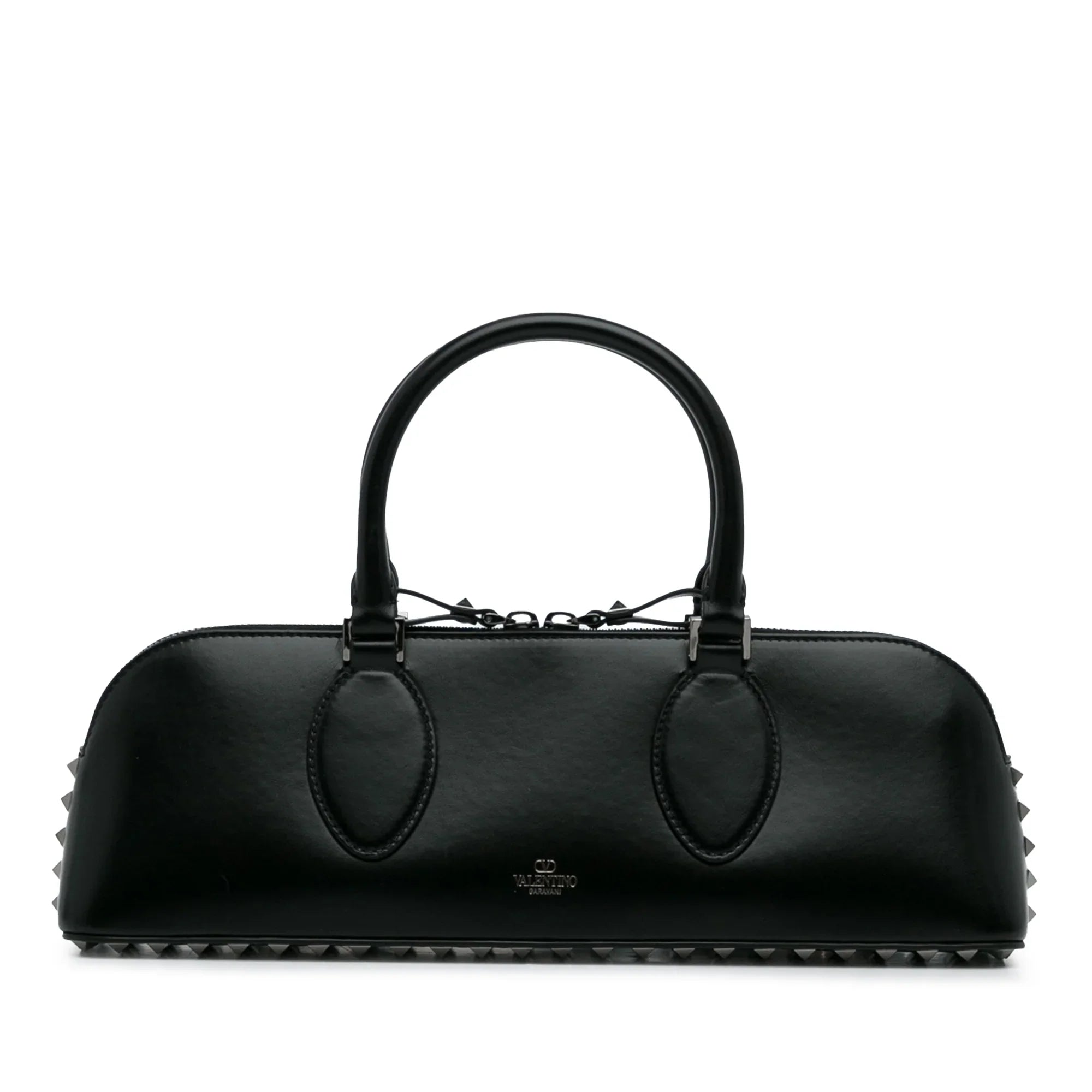 Pre-Owned Authenticated Valentino Rockstud East West Satchel Calf Leather Black Unisex (Good)