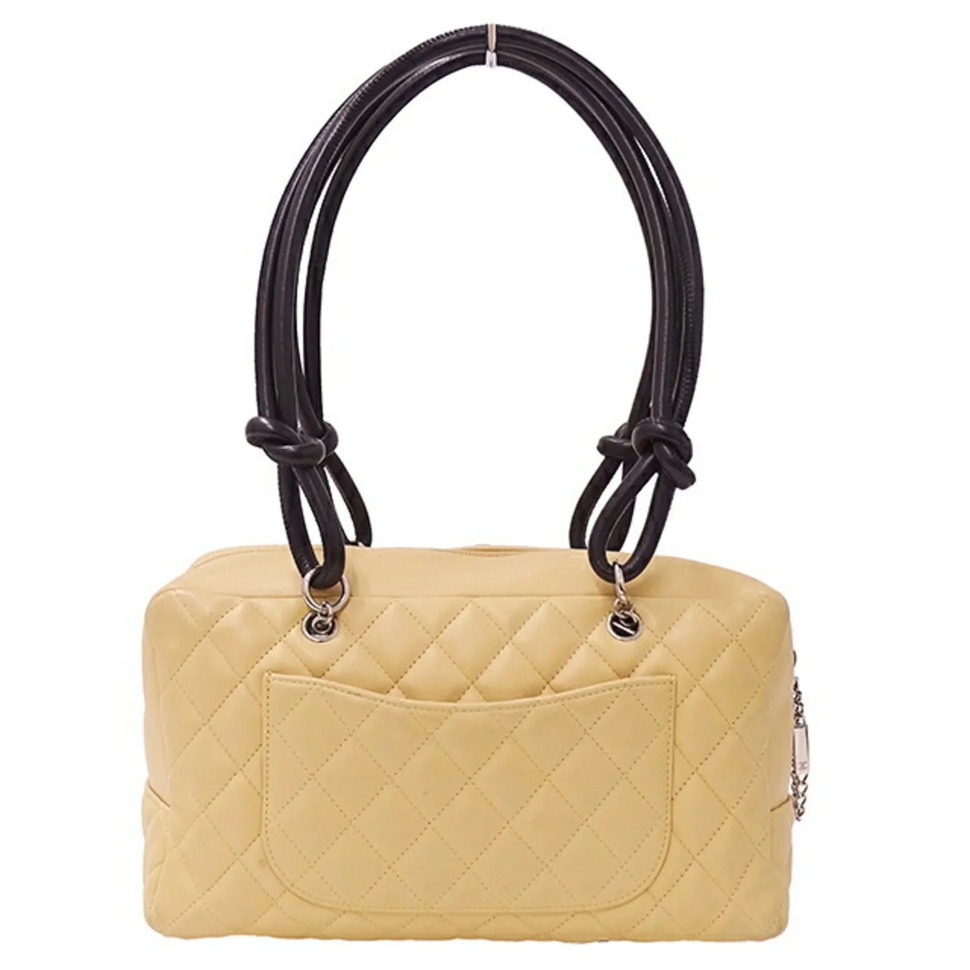 Pre-Owned CHANEL Bag Cambon Women's Handbag Lambskin Beige Black (Fair)