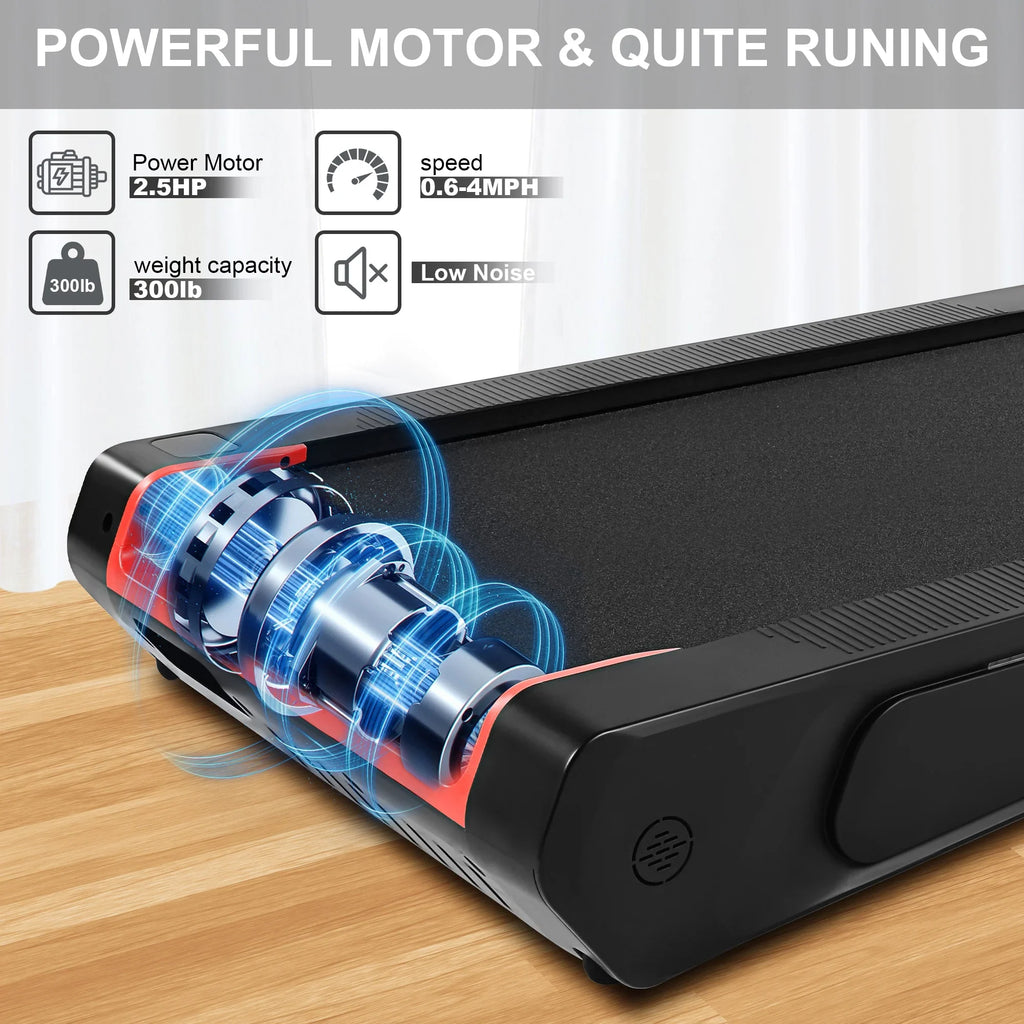 Tikmboex Walking Pad Treadmill with 5% Incline, 2.5HP Under Desk Treadmil with Remote and Unique Lamp Strip Design for Walking Running, Black & Red 300 Lbs Capacity