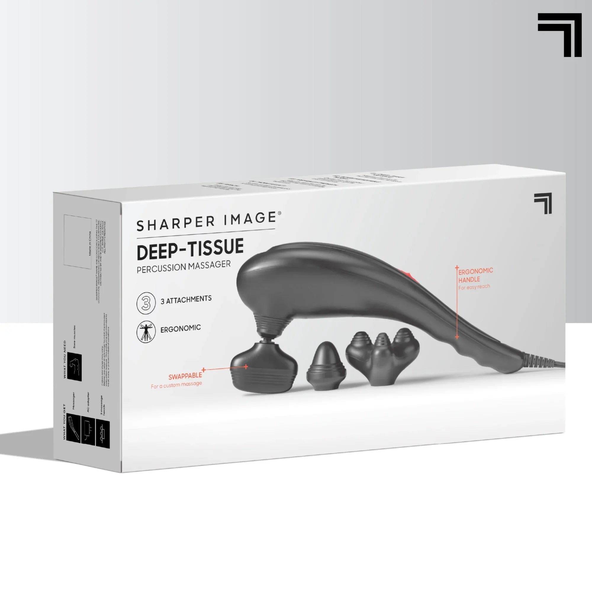 Sharper Image® Deep-Tissue Massager with Swappable Heads, Personal Massage for Neck and Back with Kneading and Soothing Heat, Relaxation and Calming Sensation, Interchangeable Nodes
