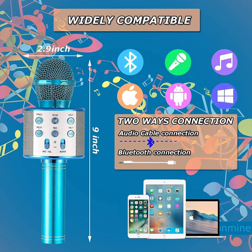 Karaoke Microphone Wireless Bluetooth 5 in 1 Portable Handheld Microphone Speaker Mic Player Machine Gifts for Adults Kids Boys Girls Home KTV Party Birthday Blue