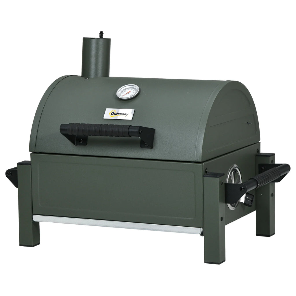 Outsunny Tabletop Charcoal BBQ Grill with Lid, Small Barbecue, Green