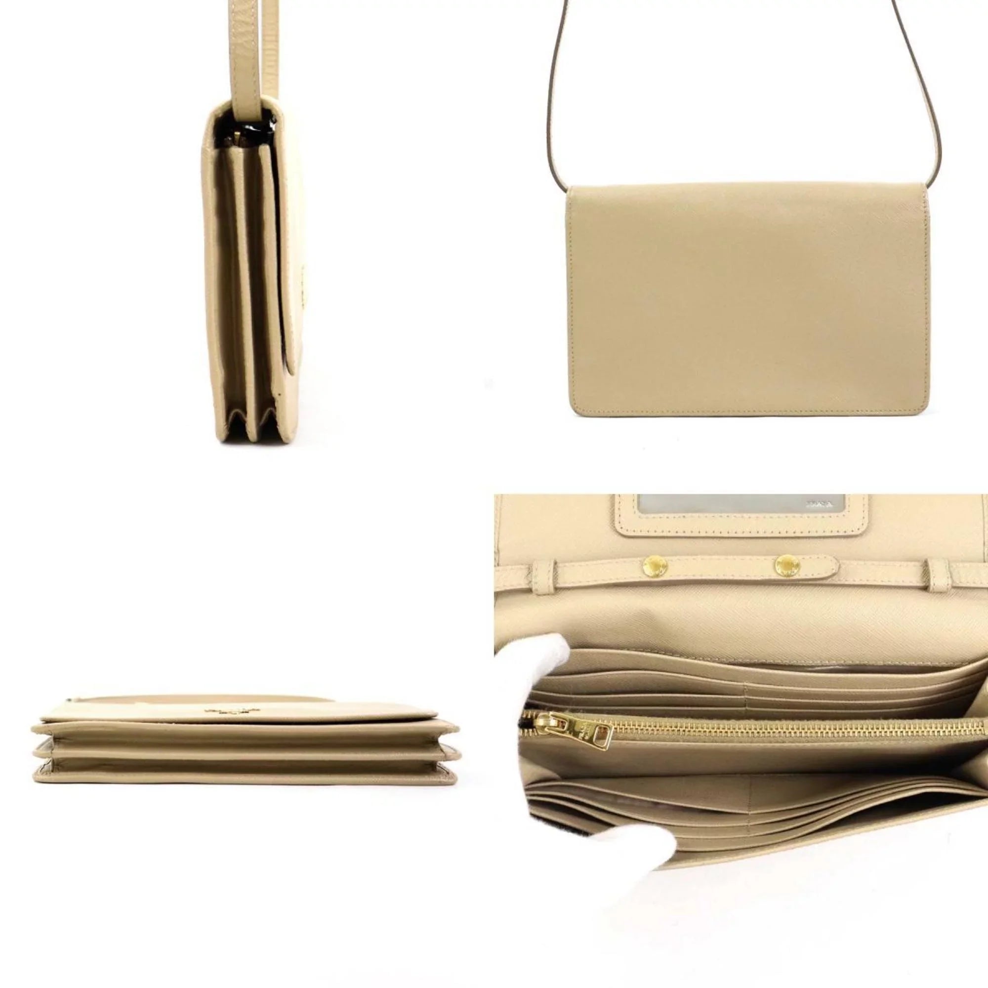 Pre-Owned Prada shoulder wallet leather beige ladies (Good)