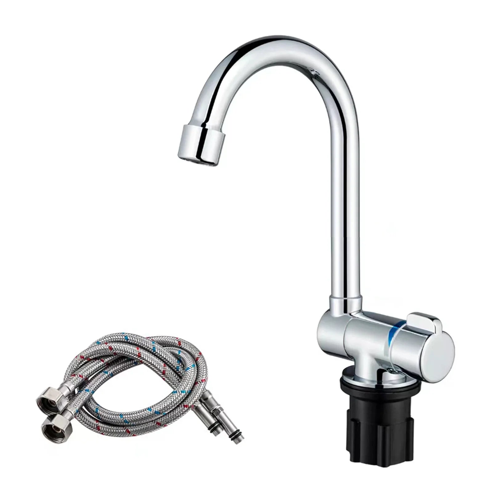 Walmeck Folding Kitchen Faucet Basin Mixer Tap with Water Supply Hoses for RV Yacht Basin