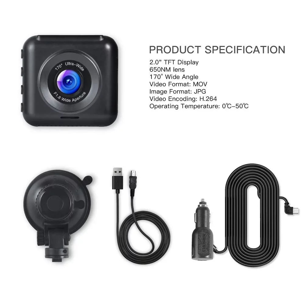 APEMAN Dash Cam 1080P Full HD Mini Car Driving Recorder 170° Wide Angle, Motion Detection, G-Sensor, Loop Recording, Night Vision