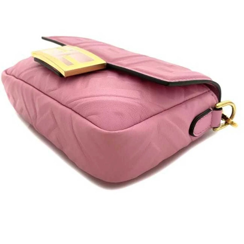 Pre-Owned Fendi Baguette Small Pink Gold 8BS017 Leather GP FENDI Shoulder Bag FF Embossed Ladies Chain (Like New)