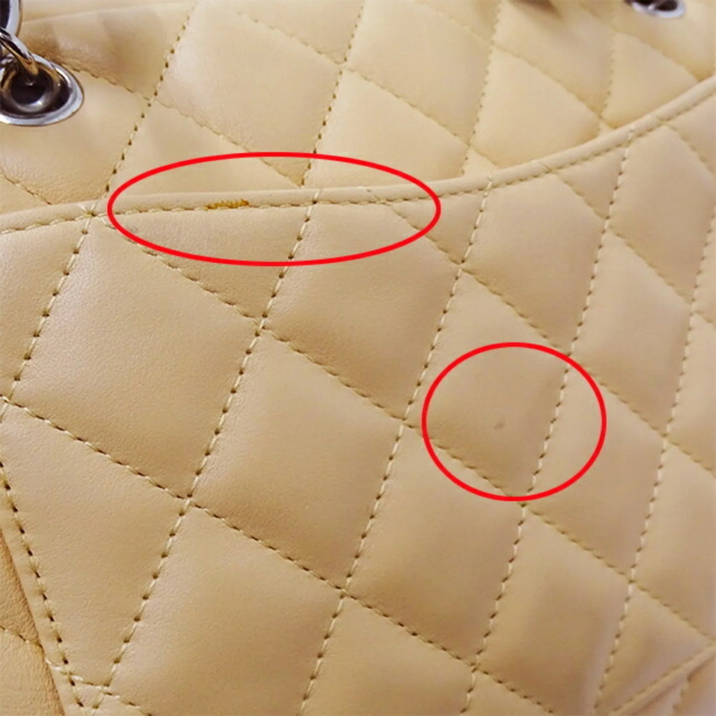 Pre-Owned CHANEL Bag Cambon Women's Handbag Lambskin Beige Black (Fair)