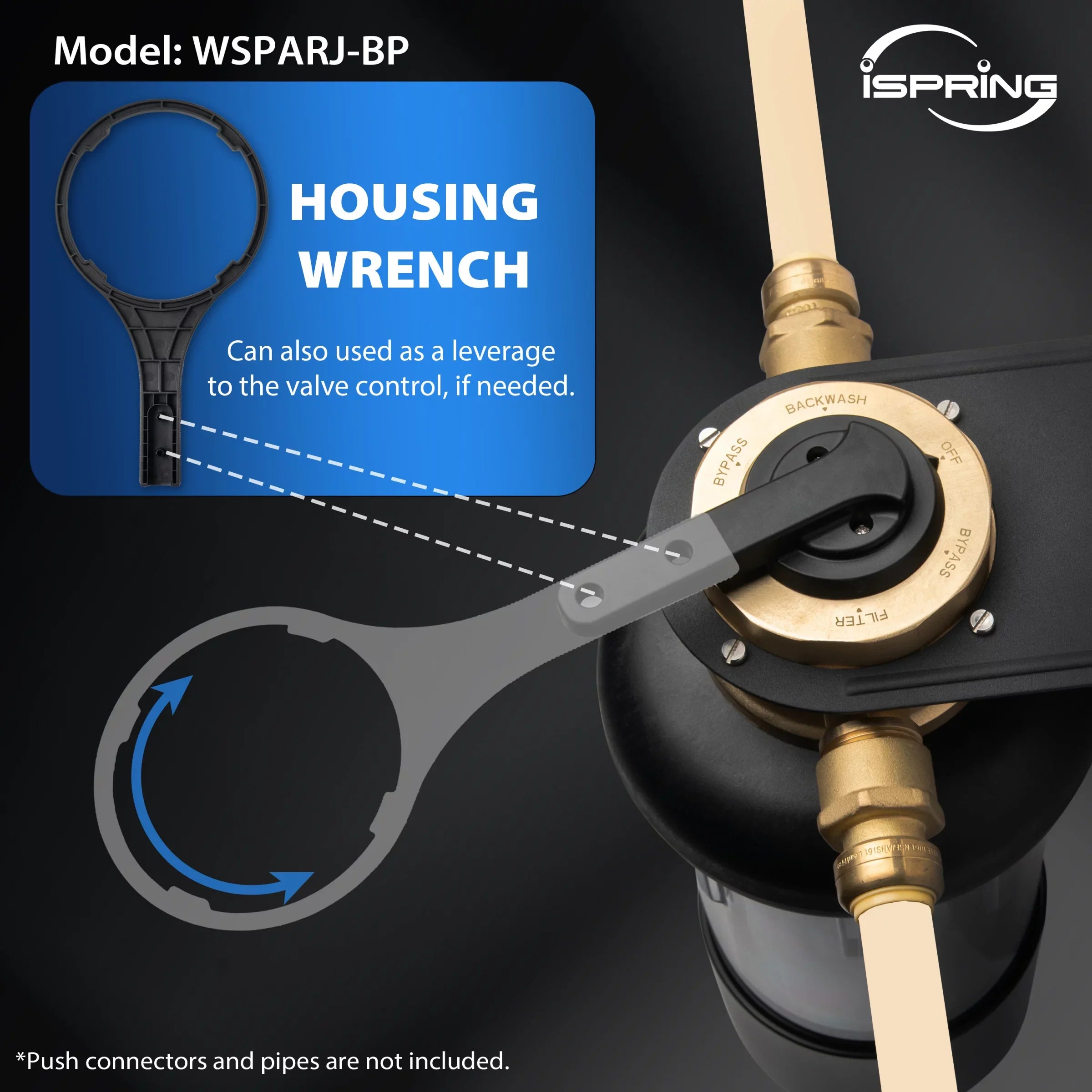 iSpring WSP500ARJ-BP Whole House Prefilter, Spin-Down Sediment Water Filter with Bypass, Upgraded Clear Housing, Jumbo Size, Flushable and Reusable, Touch-Screen Auto Flushing, 4 Modes, 500 Microns