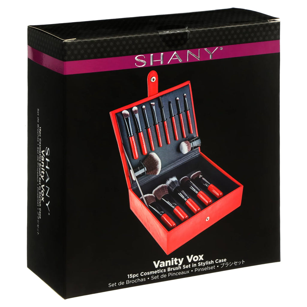 SHANY Vanity Vox- 15 Pc Premium Cosmetics Brush Set with Stylish Storage Box and Stand