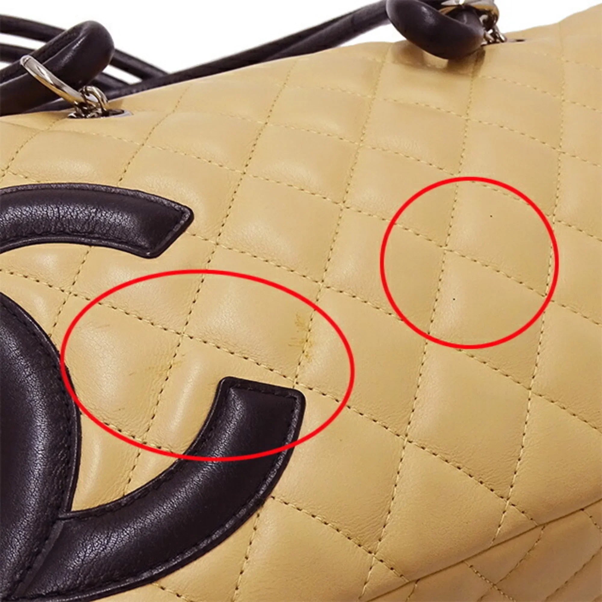Pre-Owned CHANEL Bag Cambon Women's Handbag Lambskin Beige Black (Fair)