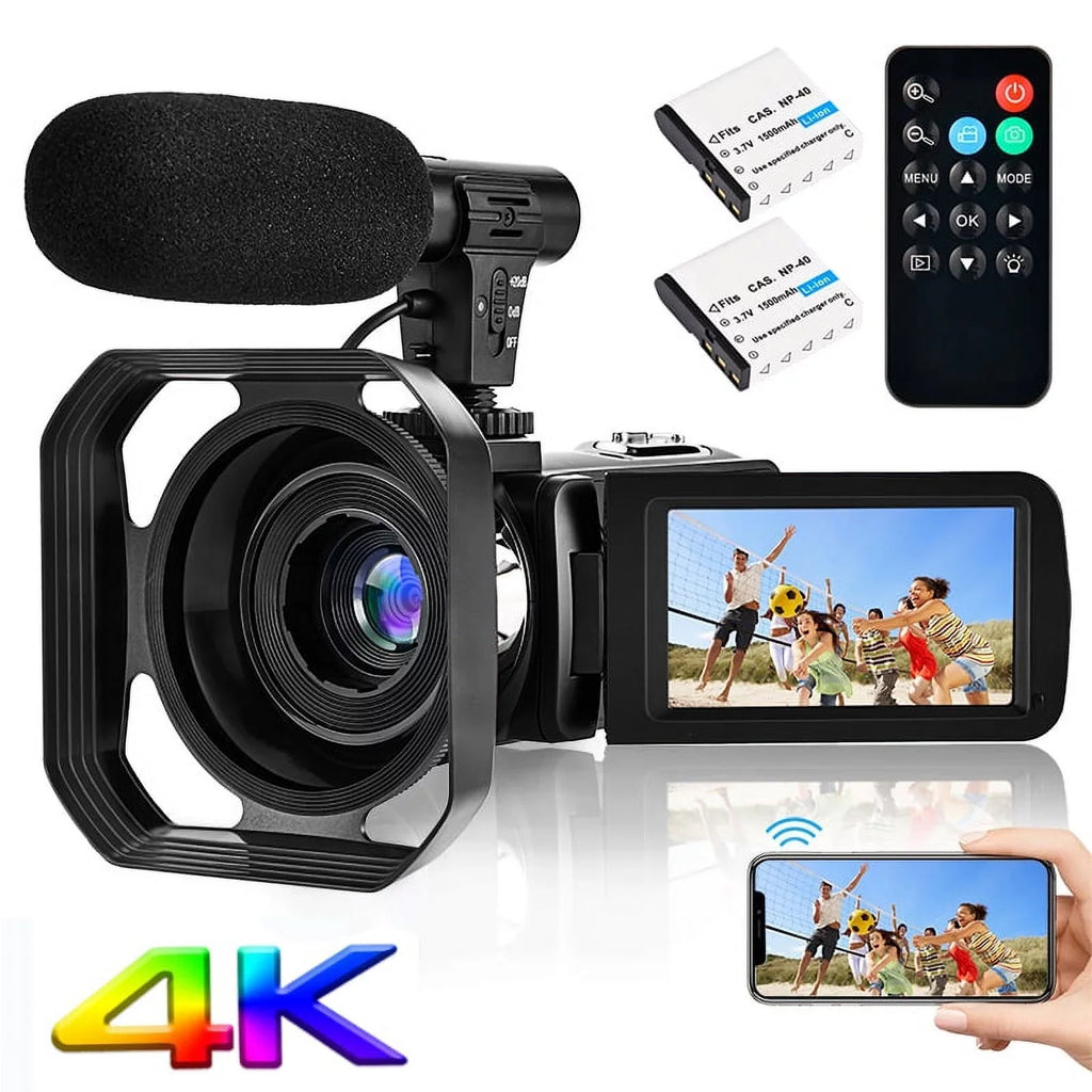 4K Camcorder Vlogging Camera for Youtube Ultra HD 48MP Video Camera with Microphone & Remote Control Wifi Digital Camera 3.0" IPS Touch Screen