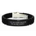 I Like Sea. Black Glidelock Clasp Bracelet, Sea Glass Collecting Present From Friends, Sarcasm Engraved Bracelet For Friends, , Beach glass, Sea glass jewelry, Sea glass art, Beach glass decor, Sea