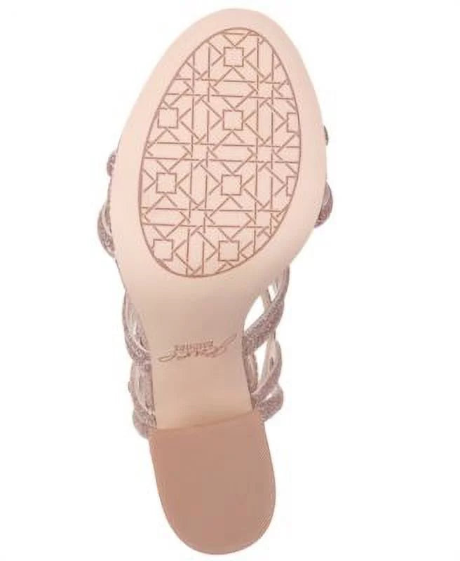 JEWEL BADGLEY MISCHKA Womens Pink Caged Padded Ankle Strap Glitter Shari Round Toe Flare Latch Slingback Sandal 6