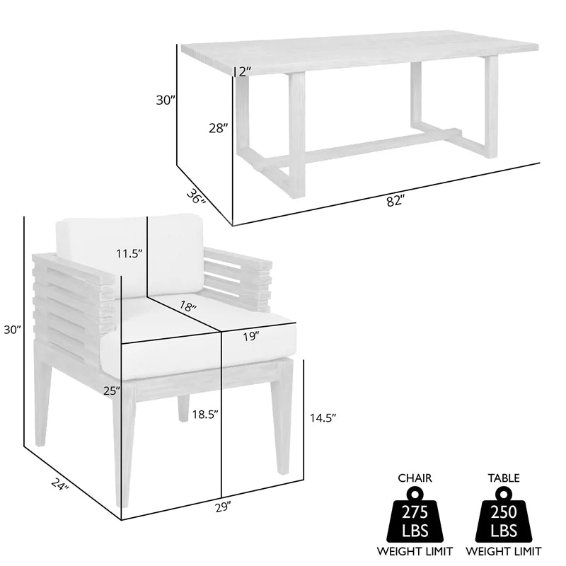 Glendora Island Outdoor 7 Piece Live Edge Dining Set in Eucalyptus and Rope