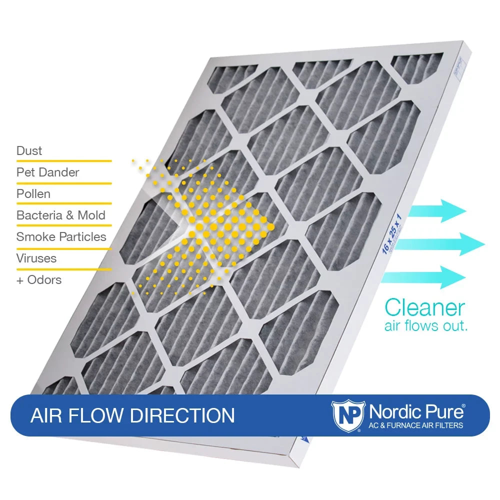 Nordic Pure 16x16x1 Pleated Air Filters MERV 12 Pleated Plus Carbon 12 Pack