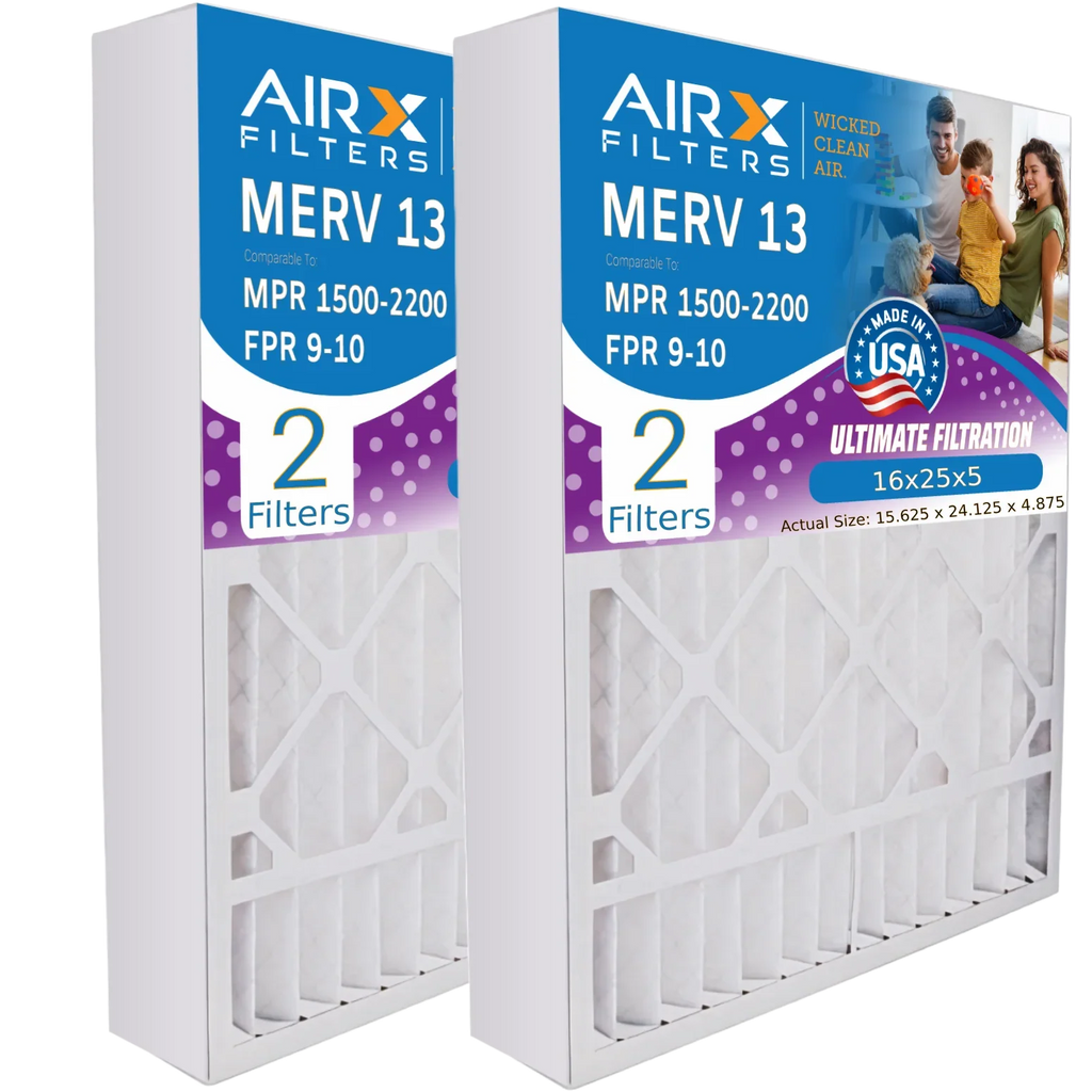 16x25x5 Air Filter MERV 13 Comparable to MPR 1500 - 2200 & FPR 9 Suitable with Skuttle #000-0448-001 DB-25-16 Premium USA Made 16x25x5 Furnace Filter 2 Pack by AIRX FILTERS WICKED CLEAN AIR.