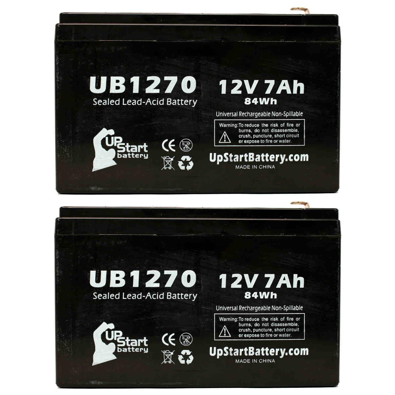 2x Pack - Matching Upsonic PCM200VR Battery - Replacement UB1270 Universal Sealed Lead Acid Battery (12V, 7Ah, 7000mAh, F1 Terminal, AGM, SLA) - Includes 4 F1 to F2 Terminal Adapters