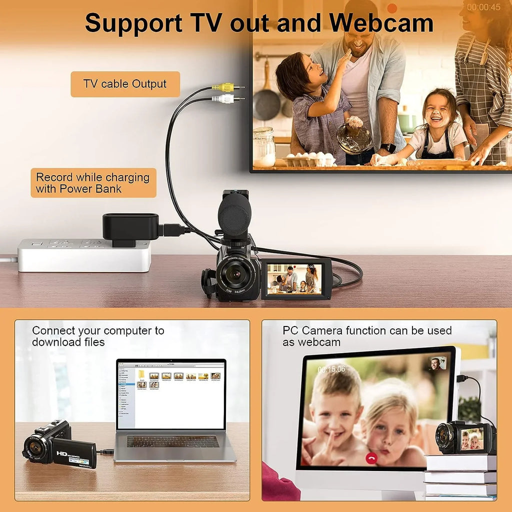 4K Camcorder Vlogging Camera for Youtube Ultra HD 48MP Video Camera with Microphone & Remote Control Wifi Digital Camera 3.0" IPS Touch Screen