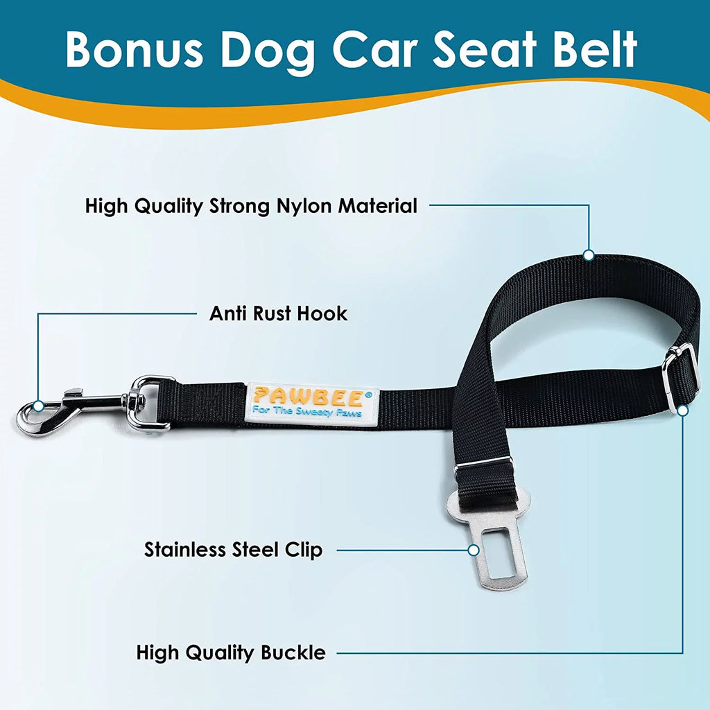 PAWBEE Dog Car Seat Protection – Nonslip & Scratchproof Dog Seat Wrap for Cars – Waterproof Car Seat Protection for Dogs with Bonus Car Seat Belt – SUV, Trucks & Car Hammock for Dogs with Front Mesh Window