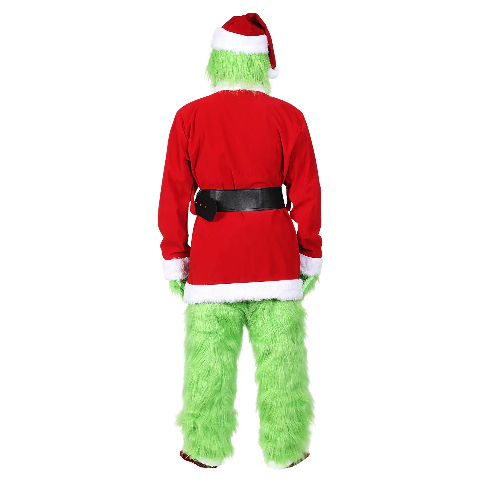 Christmas Costume for Men Green Big Monster 7PCS Deluxe Adult Santa Suit Xmas Furry Outfit Set Halloween Holiday -XXL