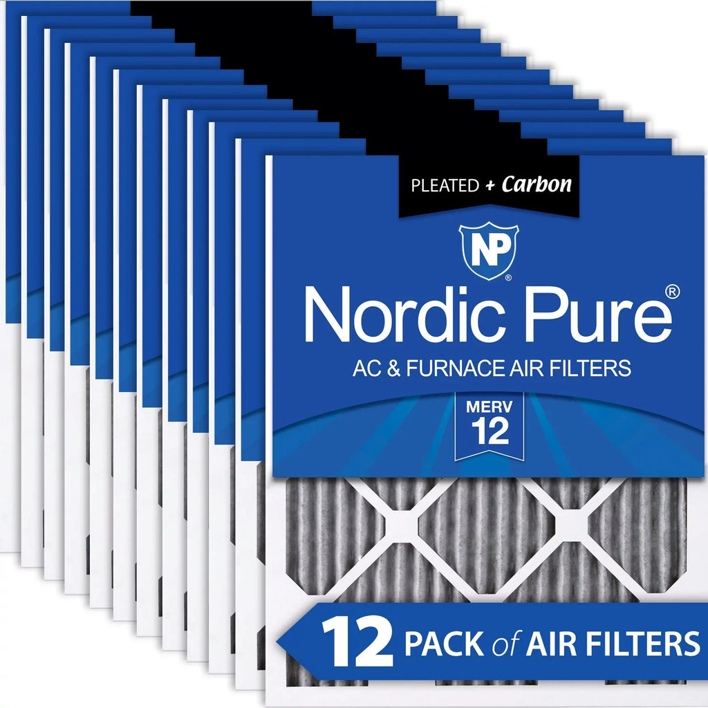 Nordic Pure 16x16x1 Pleated Air Filters MERV 12 Pleated Plus Carbon 12 Pack