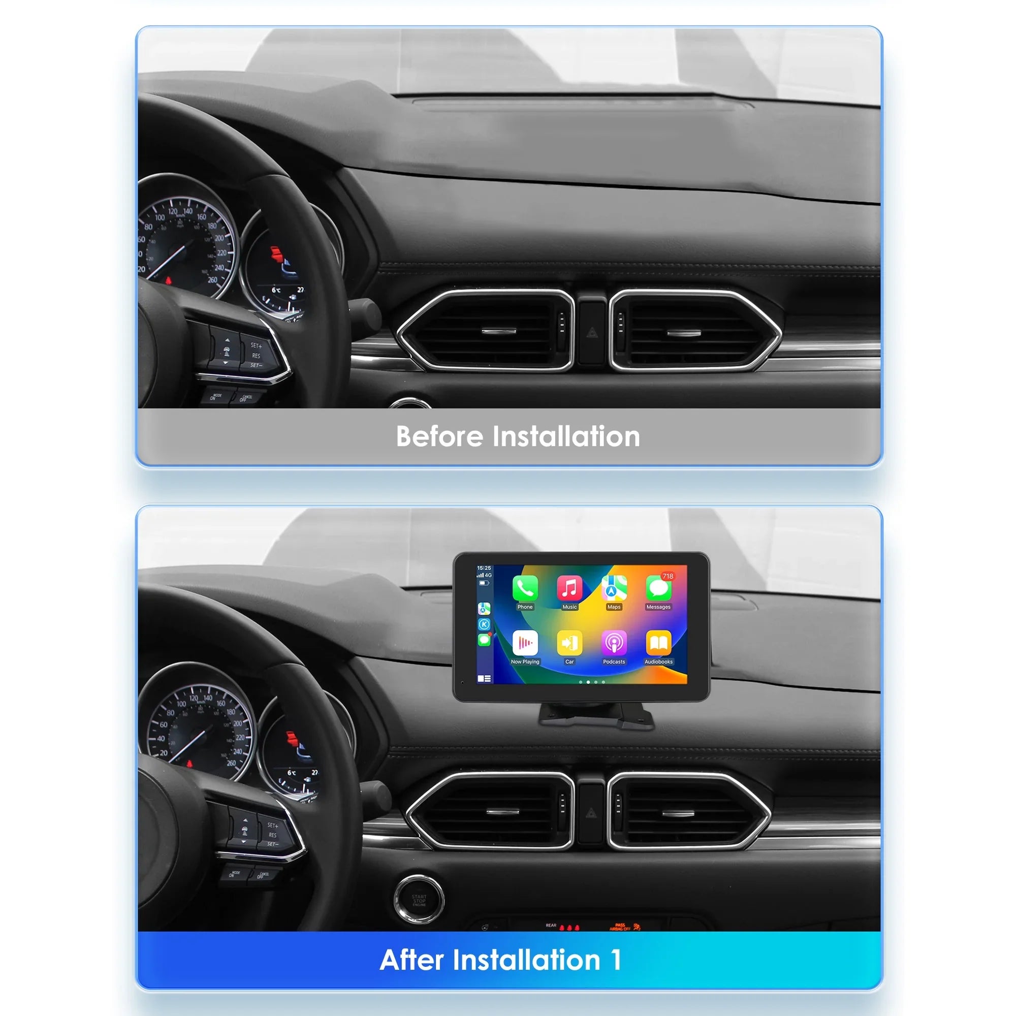 Bluetooth Apple Carplay 7" Touchscreen Portable Car Radio Stereo Head Unit 360° Adjustable Mirror Link Android Auto GPS Navigation Player With Backup Camera