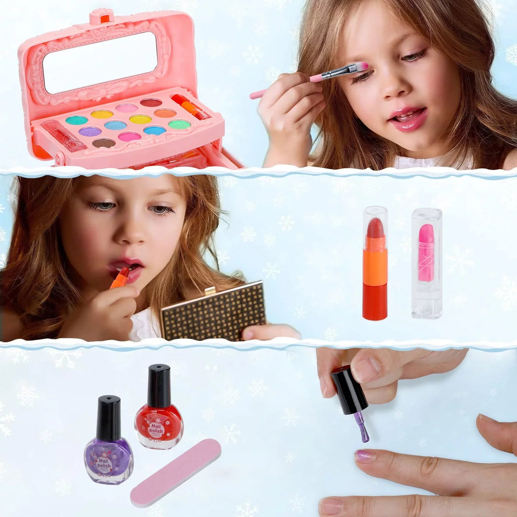 Kids Makeup Kit for Girl 42 Pcs Washable Toddler Makeup Kit, Girl Toys Real Cosmetic Little Girls Makeup Set, Safe & Non-Toxic Frozen Makeup Set for 3-12 Year Old Kids Birthday Gift (Pink)