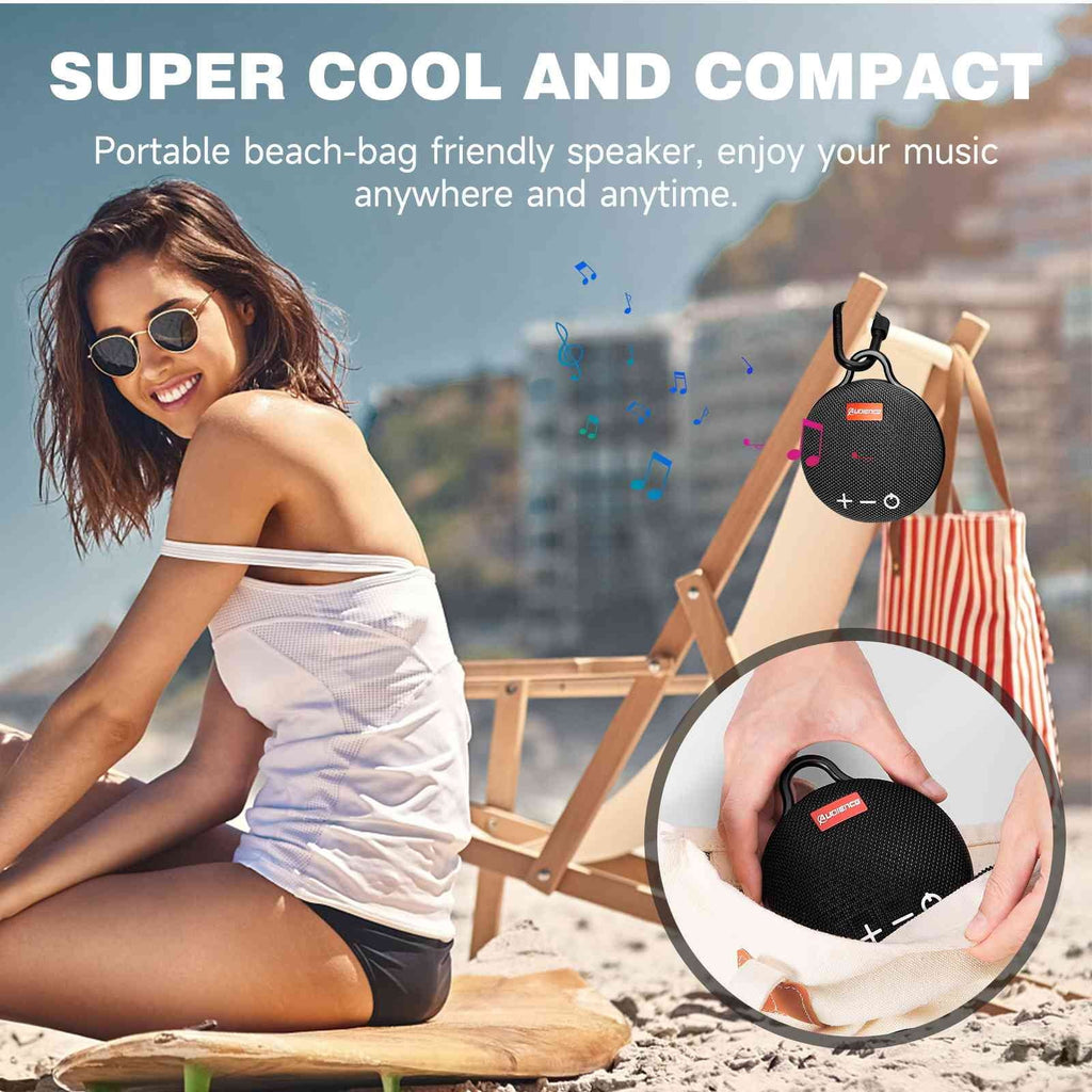 UrbanX Audience Series IPX7 Bluetooth Waterproof Speaker with Clip, 20H Playtime, Compact Speaker with Big Sound, Punchy Bass, Wireless for LG Stylo 5 & Beach, Pool, Vessel Biking Black 2 Pack