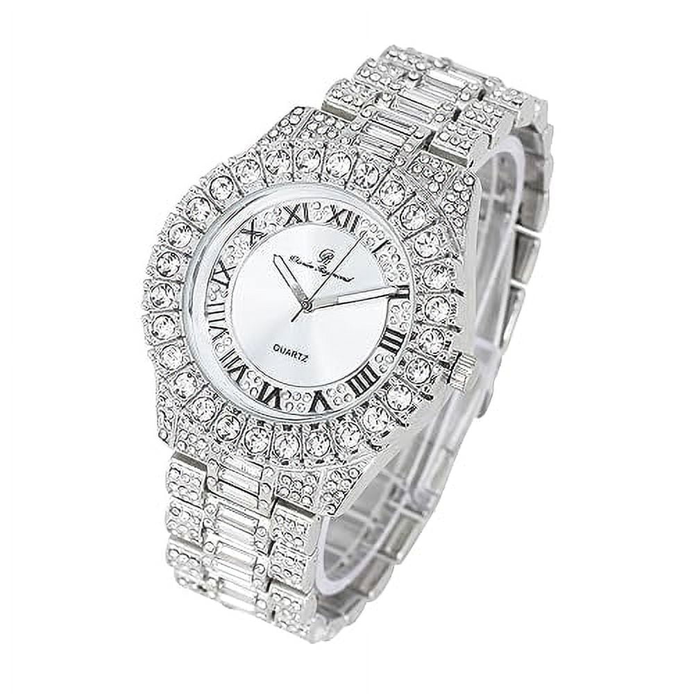 Charles Raymond Big Rocks Fully Iced Out Diamond Mens Watch w/Easy Read Date &Day and Colorful Dials- Designer Hip Hop Blinged Out Timepiece - ST10535 (ST10537-RN Silver)