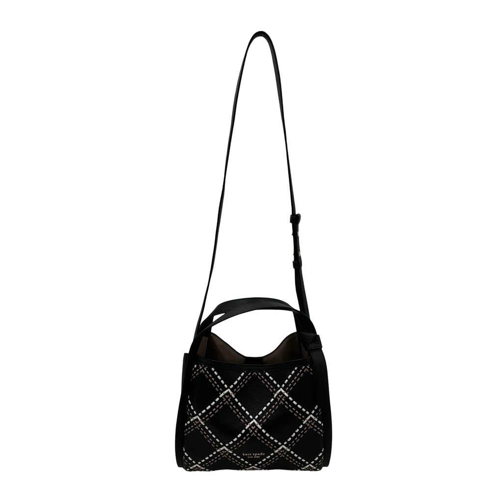 Kate Spade Knott Plaid Stitched Medium Crossbody Tote - Black