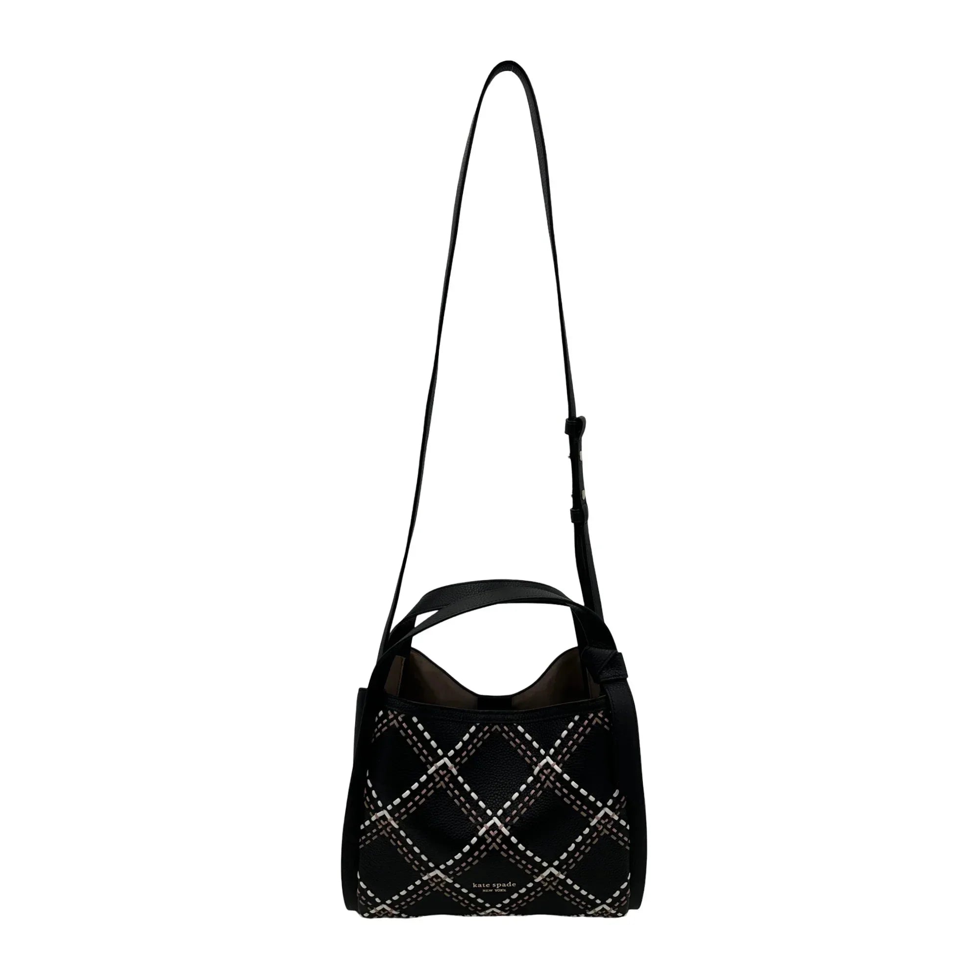 Kate Spade Knott Plaid Stitched Medium Crossbody Tote - Black