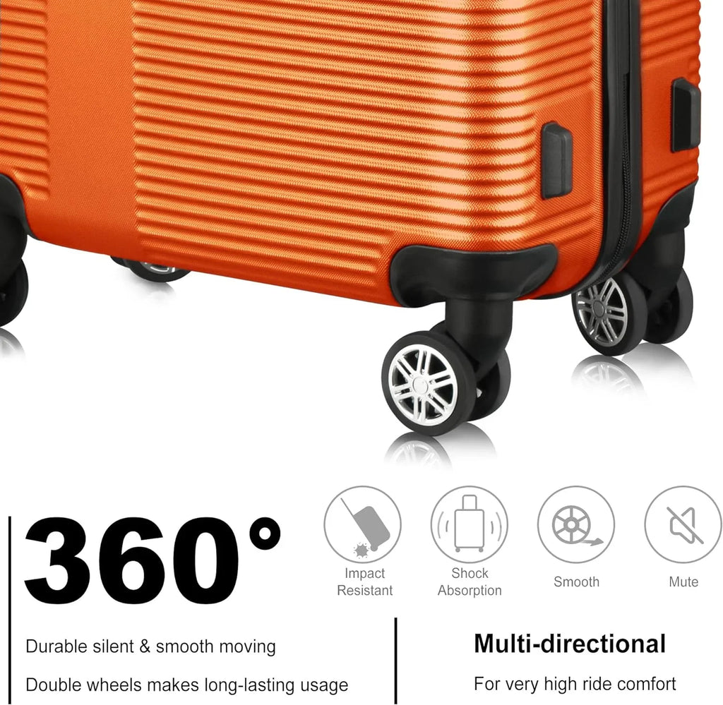 Orange(20in/24in/28in) Suitcase Set 3 Piece, Hardside Luggage Sets with Spinner Wheels,Orange Luggage Sets for Women with TSA Lock