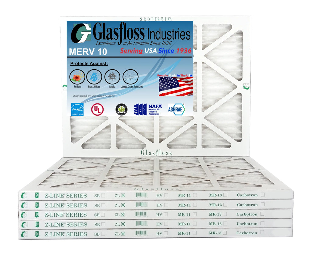 Glasfloss 22x36x1 - MERV 10 -Qty:6 - Furnace Air Filter - Made in USA (Actual Size: 21.5 x 35.5x7/8 inch)