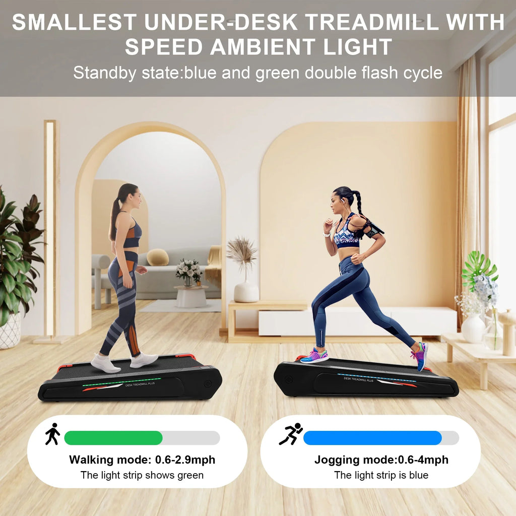 Tikmboex Walking Pad Treadmill with 5% Incline, 2.5HP Under Desk Treadmil with Remote and Unique Lamp Strip Design for Walking Running, Black & Red 300 Lbs Capacity