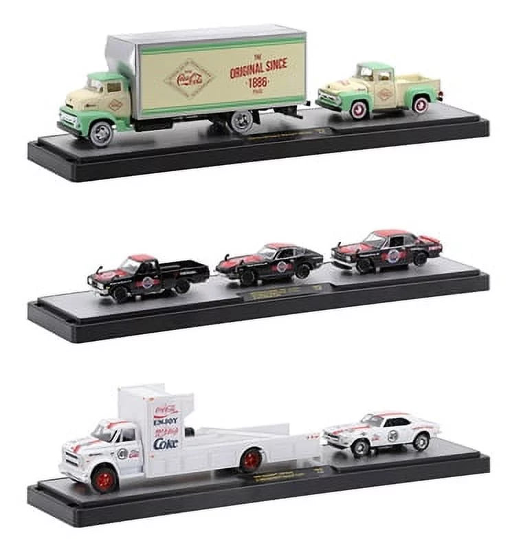 M2 Machines Coca-Cola Auto Haulers Release TW10 - 1970 Nissan Fairlady z432, 1971 Nissan Skyline GT-R, 1974 Datsun Truck