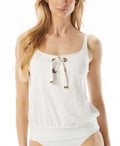 MSRP $110 Michael Kors Womens Lace-Up Blouson Tankini White Size Large