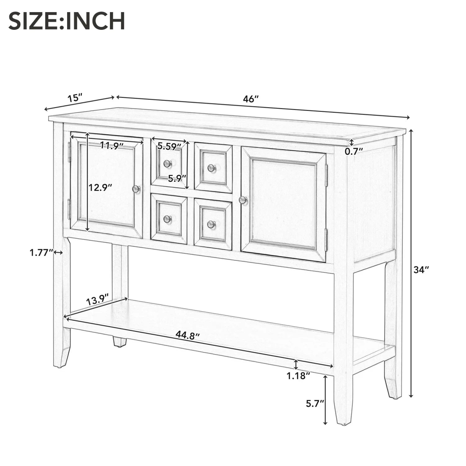 TREXM Cambridge Series Ample Storage Vintage Console Table with Four Small Drawers and Bottom Shelf for Living Rooms Entrances and Kitchens (Light Navy OLD SKU WF190263AAH)