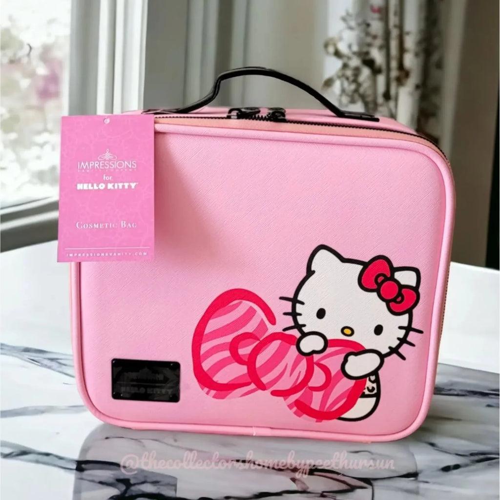 Impressions Vanity Hello Kitty Cosmetic Bag with Faux Leather, Travel Toiletry Bag (Pink Animal)