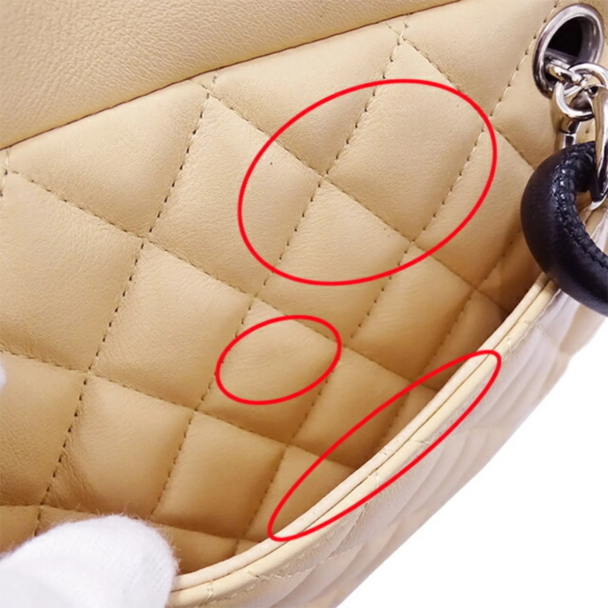 Pre-Owned CHANEL Bag Cambon Women's Handbag Lambskin Beige Black (Fair)