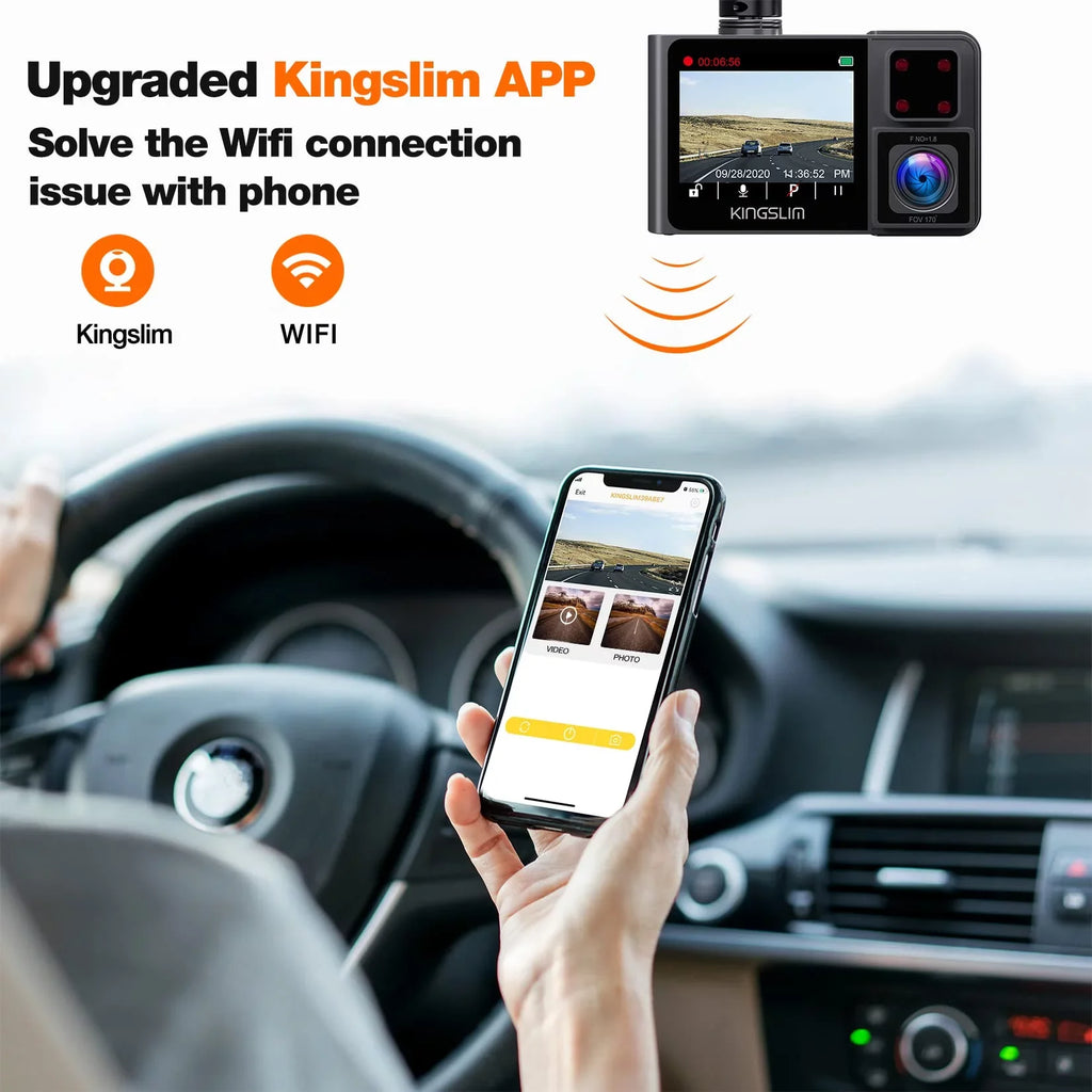Kingslim D1 Pro 2K Dash Cam Front and Inside with Wi-Fi GPS - 2K/1080P Dual Car Dash Camera Driving Recorder, Super Night Vision with 340° Wide Angle, 24H Parking Monitor (No Card)
